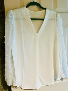 Never worn, white, sheer sleeved blouse